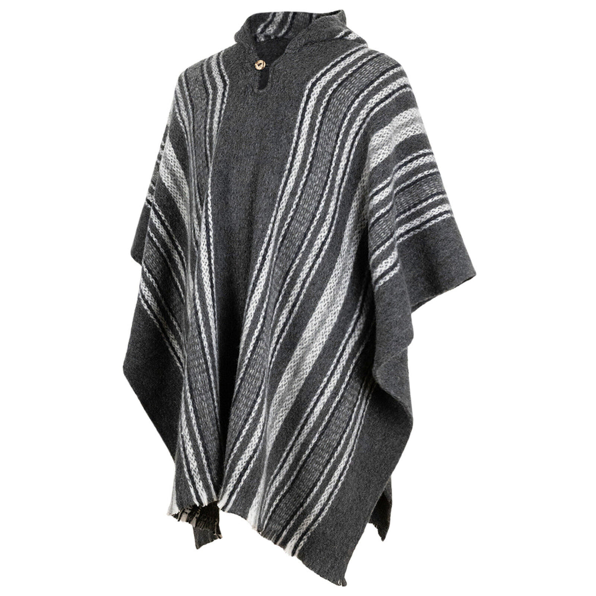 【タグあり】Na.e Wool Poncho グレー Llama Wool Unisex South American Handwoven Hooded Poncho - gray