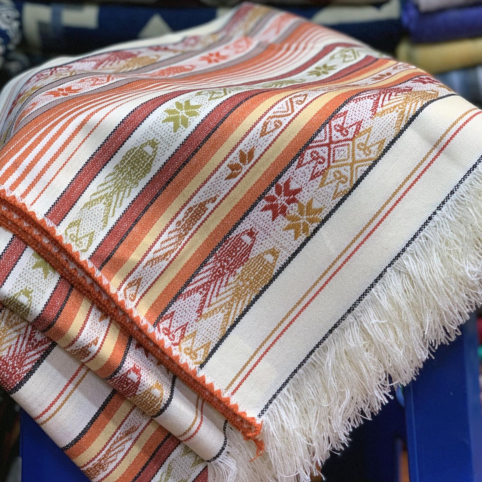 Tablecloth Rectangle Cotton Throw Handmade in Otavalo - 60" X 80" 6-8 Seats - Andean Inca pattern