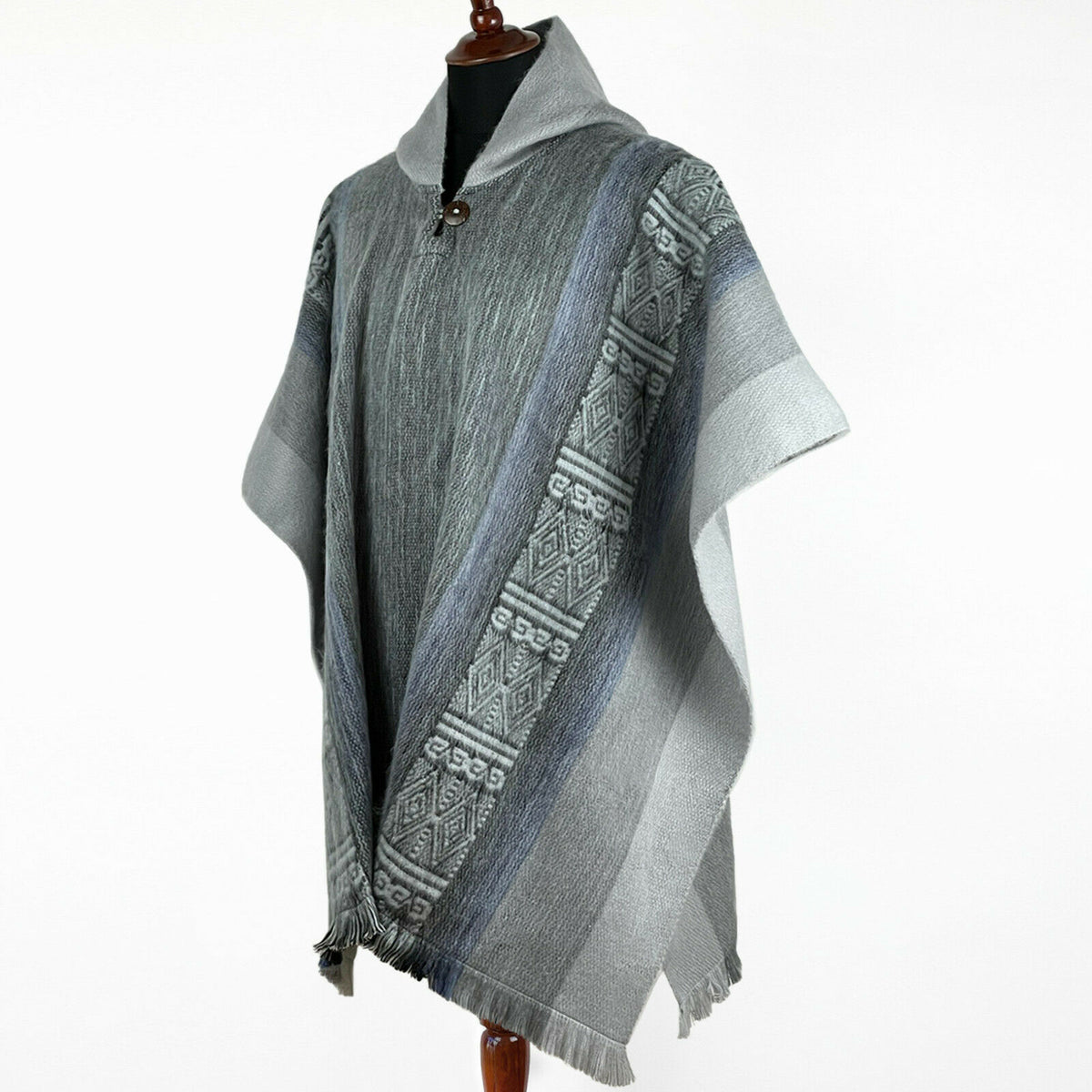 Lightweight Baby Alpaca Wool Hooded Poncho - Narig - Slate Gray