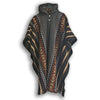 Llama Wool Unisex South American Handwoven Hooded Poncho - striped with diamonds pattern