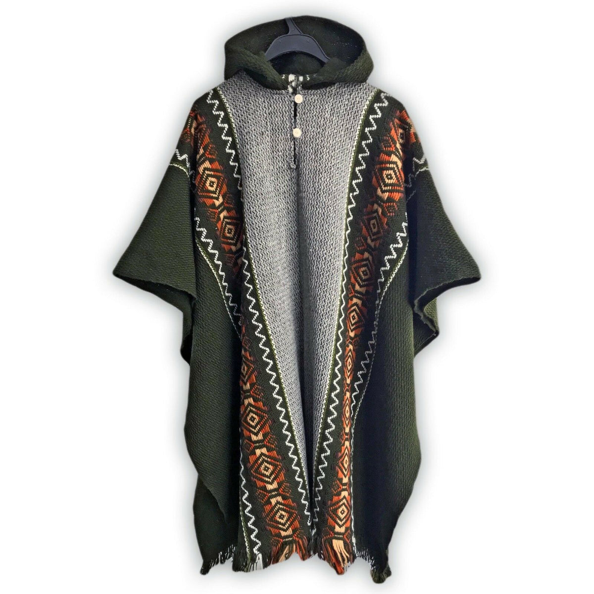 Llama Wool Unisex South American Handwoven Hooded Poncho - solid