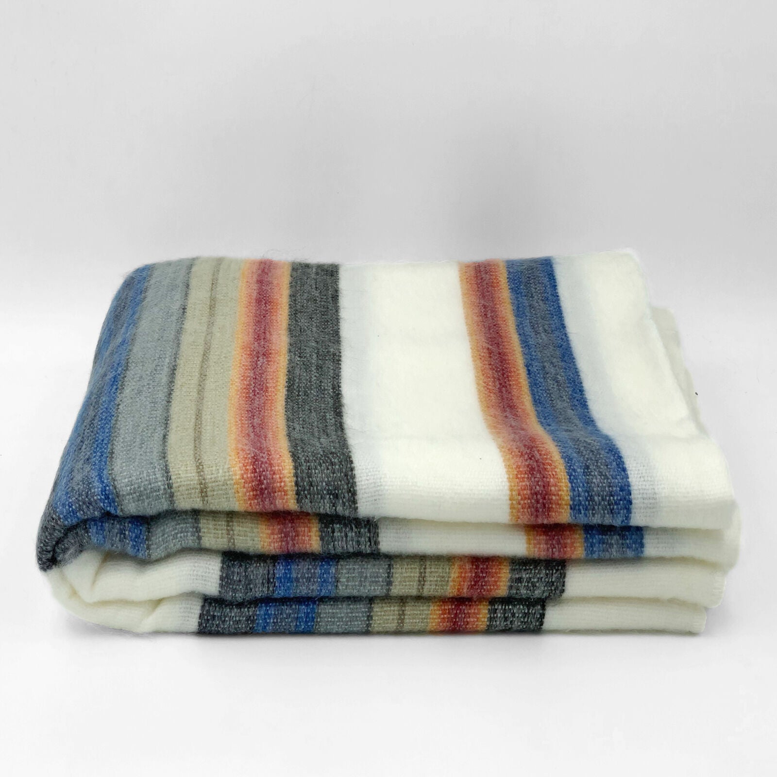 Siguitag - Baby Alpaca Wool Throw Blanket / Sofa Cover - Queen 90" x 65" - multi colored thin stripes pattern