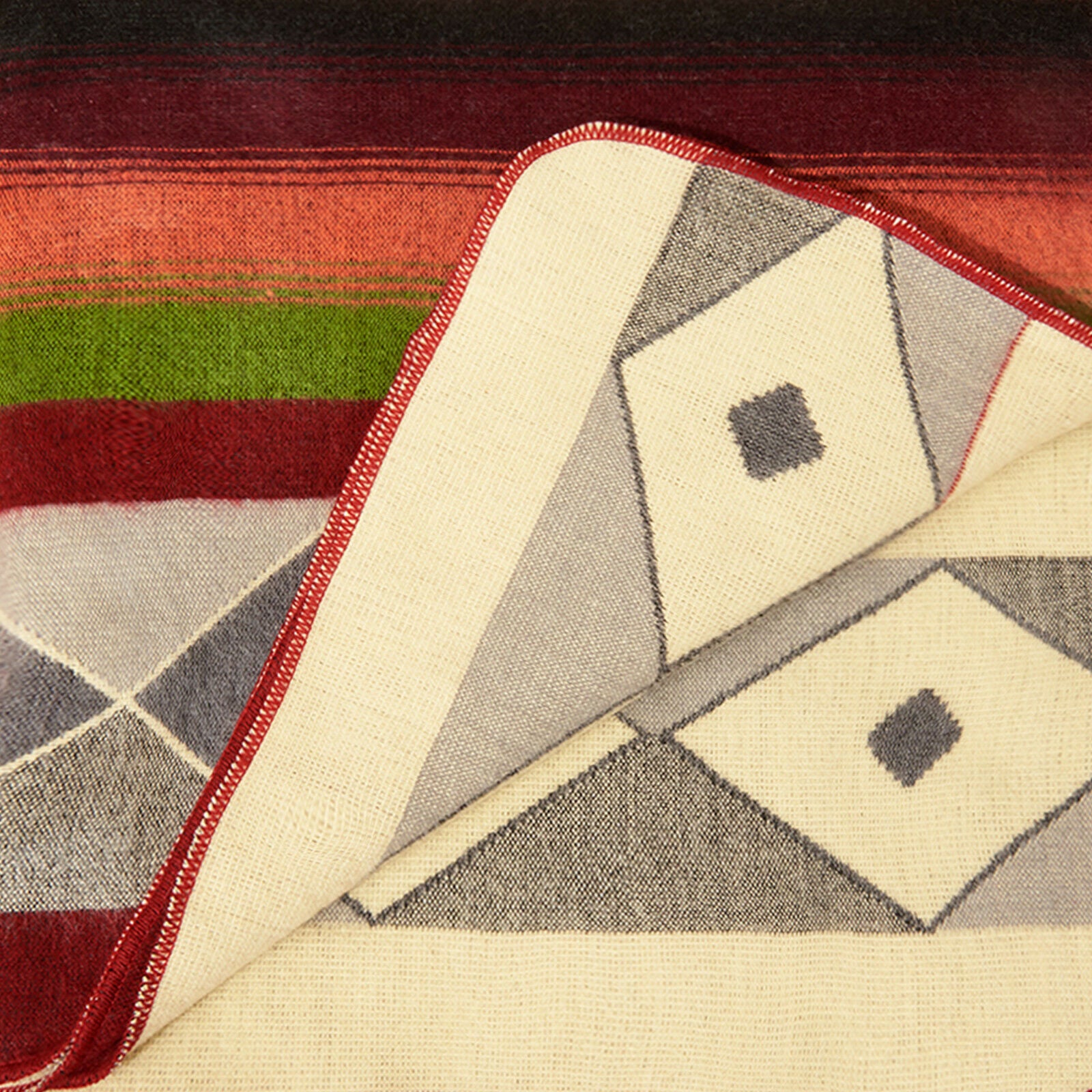 Cumbaratza - Baby Alpaca Blanket - Thick Extra Large Reversible - Aztec Southwest Pattern Red