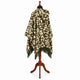 Camo alpaca wool poncho – rear three-quarter view on a mannequin with the hood hanging down the back