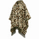 Camo alpaca wool poncho – three-quarter view of the hooded poncho showing its wide drape and fringed hem, on a white background