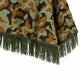 Sage and rust camo alpaca wool poncho – close-up of the hem with deep olive fringe