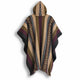 Paqari - Llama Wool Unisex South American Handwoven Hooded Poncho - Khaki/Lilac Stripes with Diamonds
