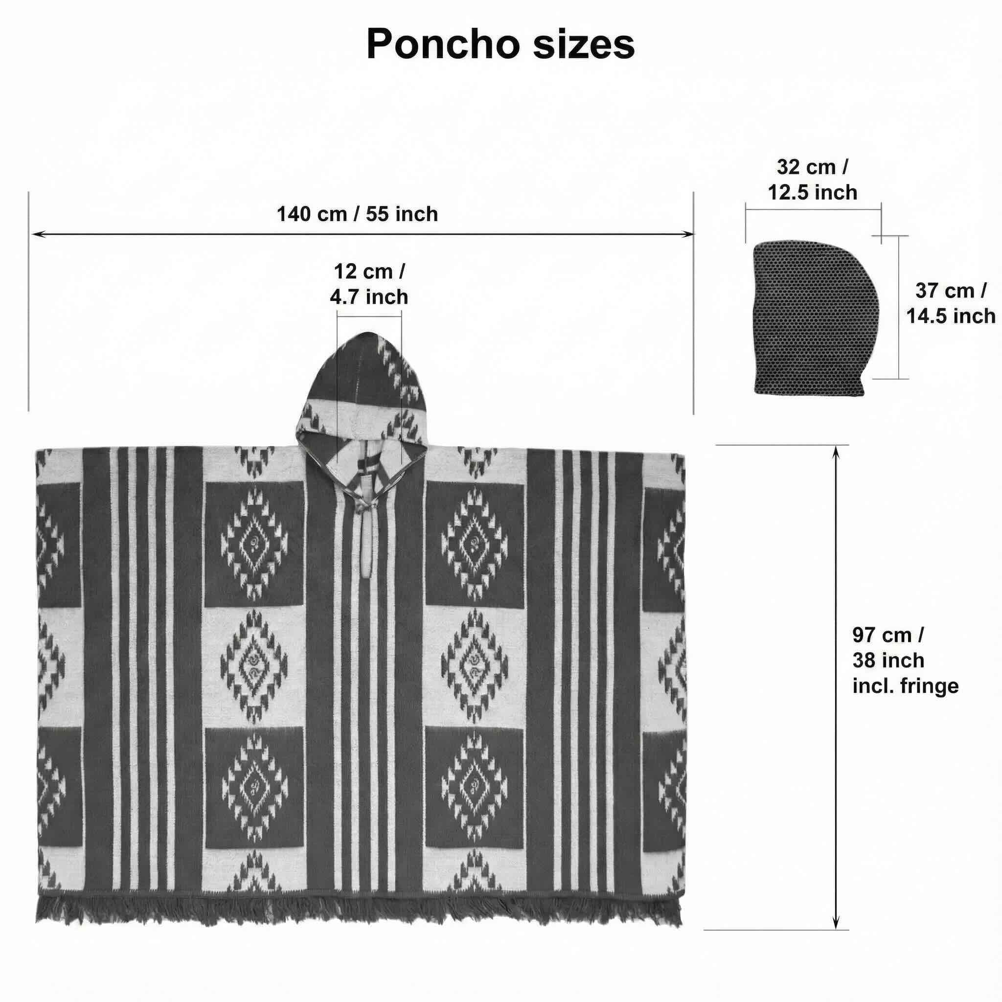 Huicundos - Baby Alpaca wool Unisex Hooded Poncho Pullover S-XXL - brick/orange - Aztec pattern