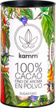 KAMM 100% Cacao en Polvo 500g tube with vibrant Ecuadorian flora illustration