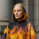 Llamacanche - 100% Llama Wool Unisex South American Handwoven Hooded Poncho - blue/violet/yellow abstract pattern