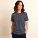 Woman wearing the Storm Grey organic cotton unisex t-shirt