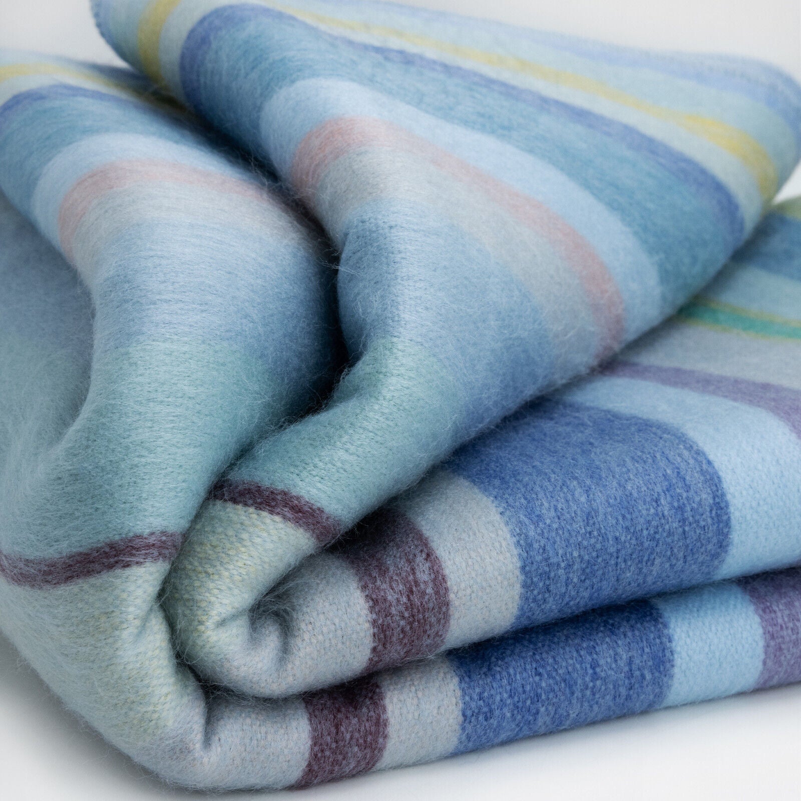 Sigsipamba - Baby Alpaca Wool Throw Blanket / Sofa Cover - Queen 96 x 65 in - Multicolor Striped in Blue & Green Tones