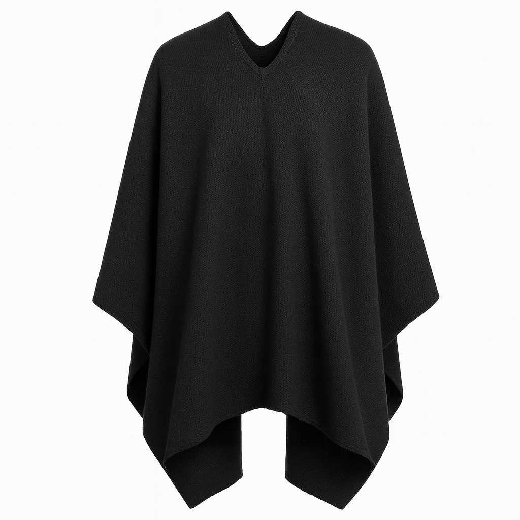 Zhapacal - 100% Llama Wool Handwoven Poncho - Unisex - Charcoal Black