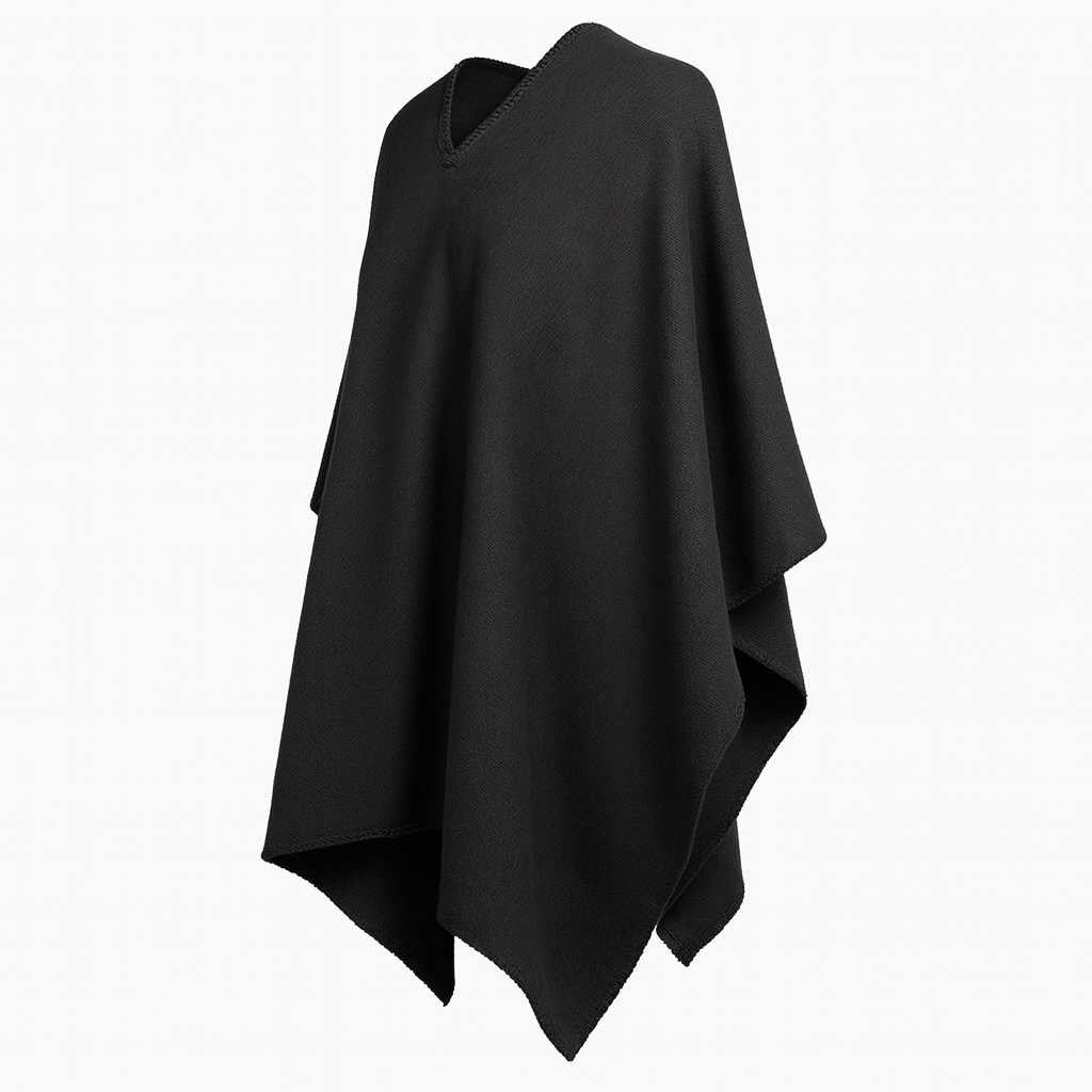 Zhapacal - 100% Llama Wool Handwoven Poncho - Unisex - Charcoal Black