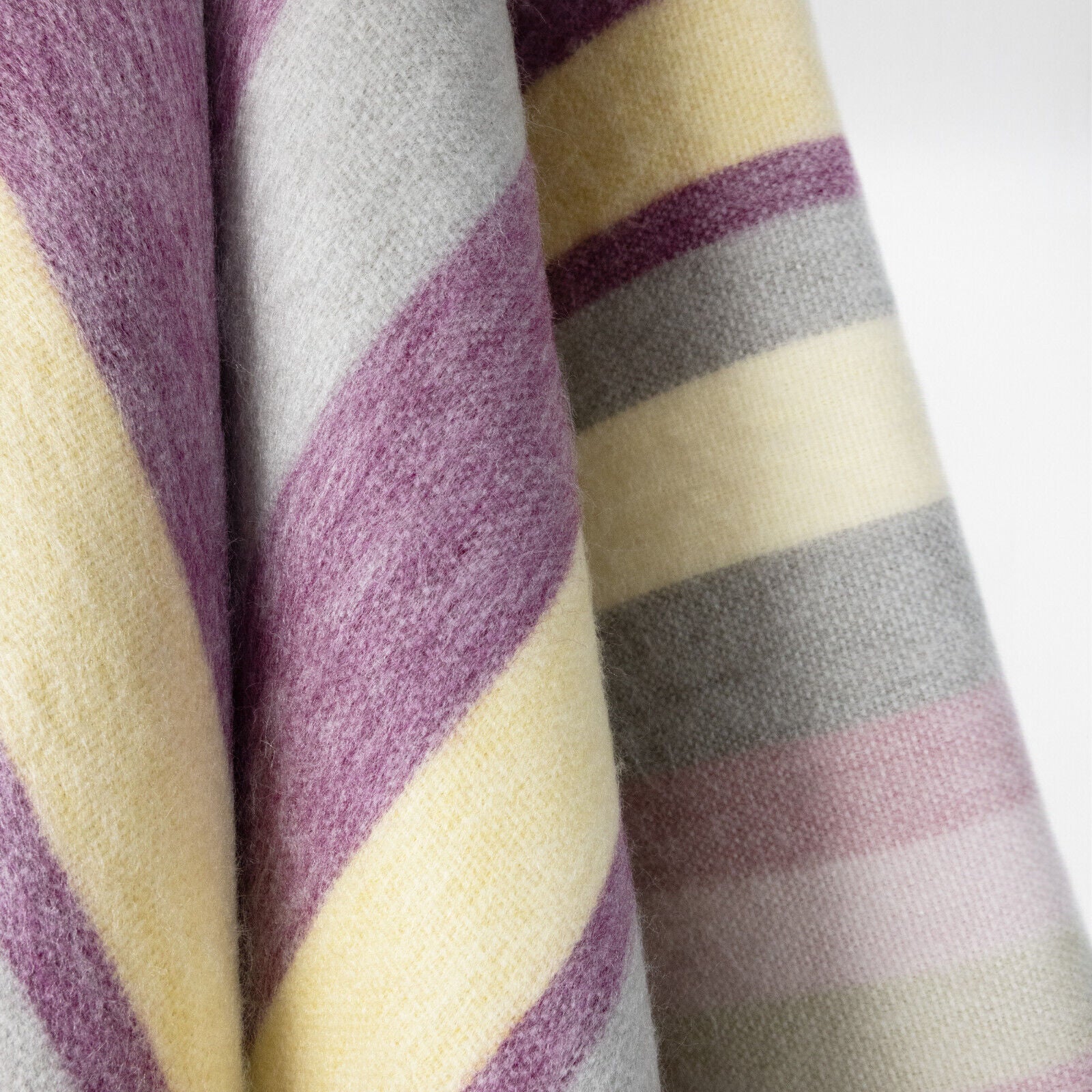 Saraguro - Baby Alpaca Wool Throw Blanket / Sofa Cover - Queen 96 x 67 in - Multicolor Striped in Plum, Lavender, Ivory, and Grey