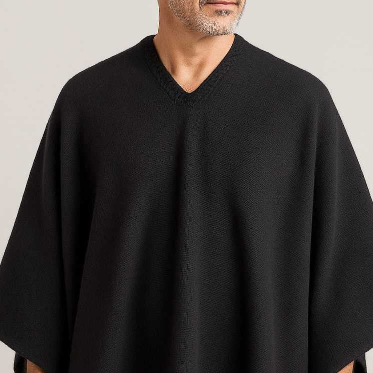 Zhapacal - 100% Llama Wool Handwoven Poncho - Unisex - Charcoal Black