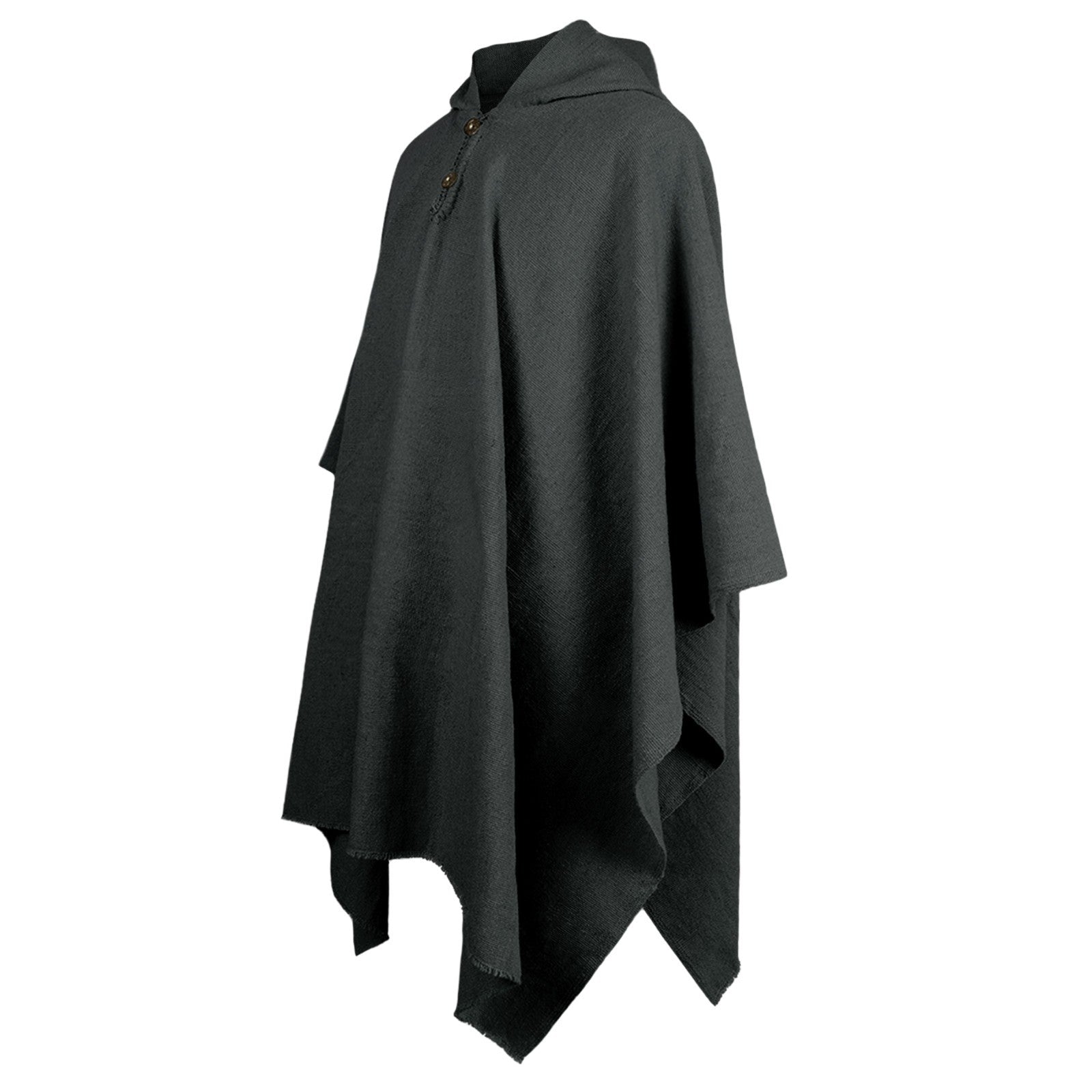 Zumbahua - 100% Llama Wool Handwoven Hooded Poncho - Unisex - Charcoal Black