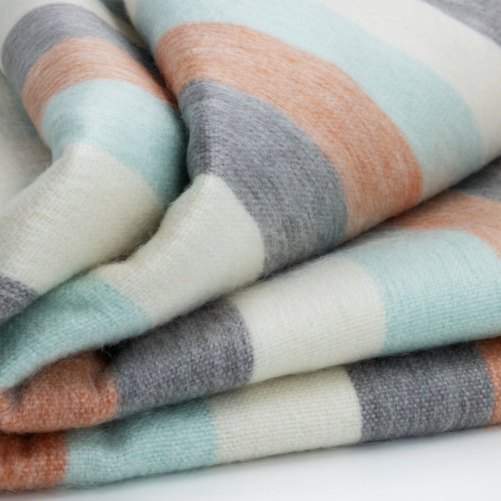 Yanacocha - Baby Alpaca Wool Throw Blanket / Sofa Cover - Queen 97 x 67 in - Multicolor Striped in Aqua blue, Ivory, Slate & Clay Tones