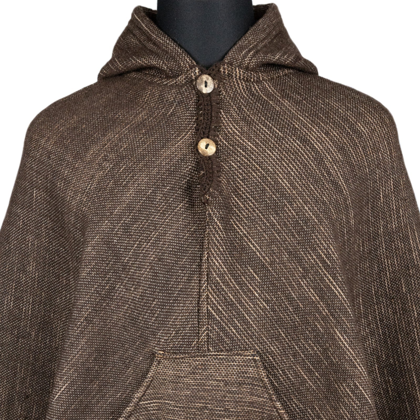 Chaska - 100% Llama Wool Handwoven Hooded Poncho – Earth Brown Pattern – Pocket - Unisex