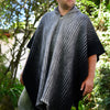 Changaimina - Llama Wool Unisex South American Handwoven Hooded Poncho - gray thin striped pattern