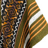 Sozoranga - Llama Wool Unisex South American Handwoven Hooded Poncho - khaki green/orange/off-white stripes with diamonds pattern