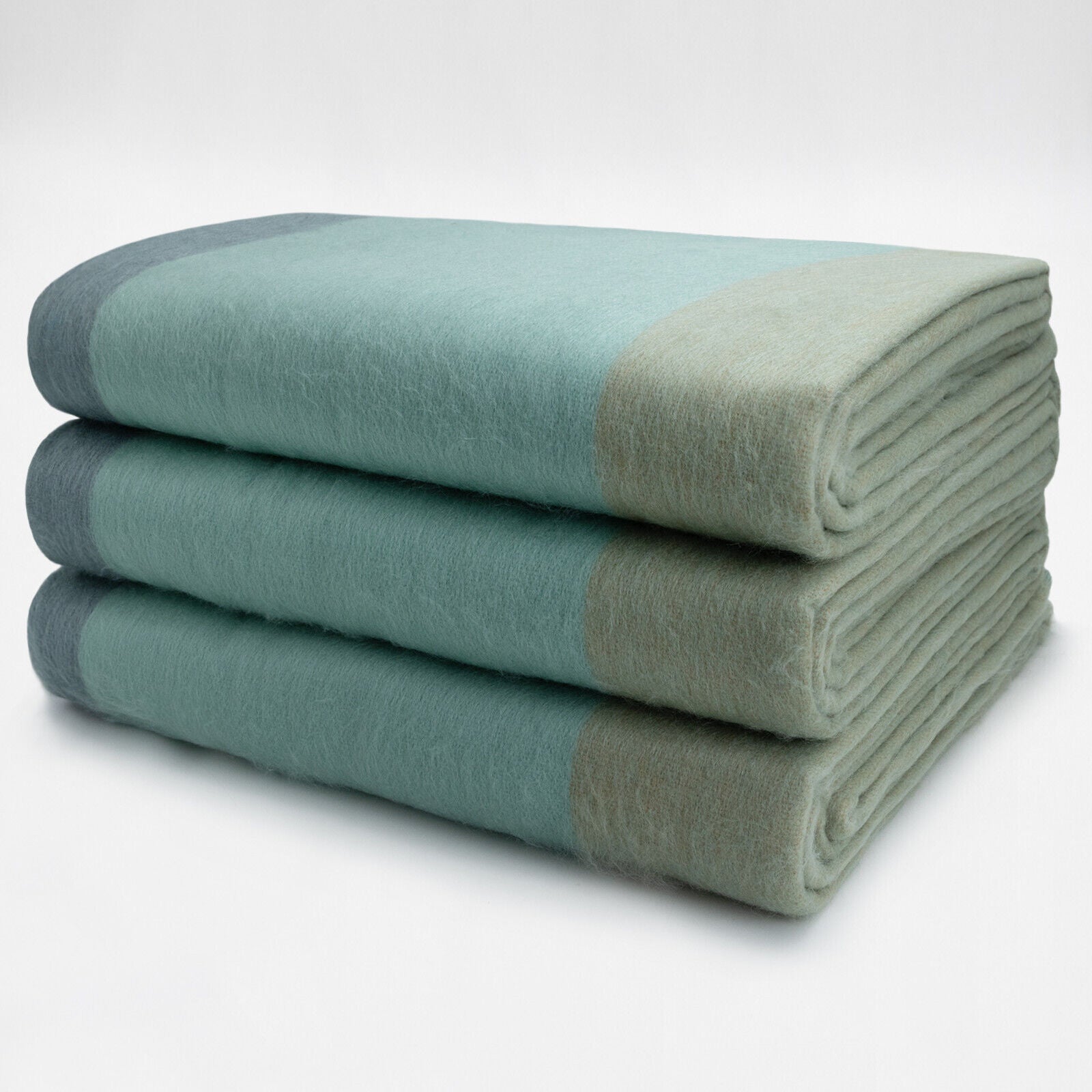 Tulabug - Baby Alpaca Wool Throw Blanket / Sofa Cover - Queen 97 x 65 in - Multicolor Striped in Aqua blue, Slate & Sand Tones