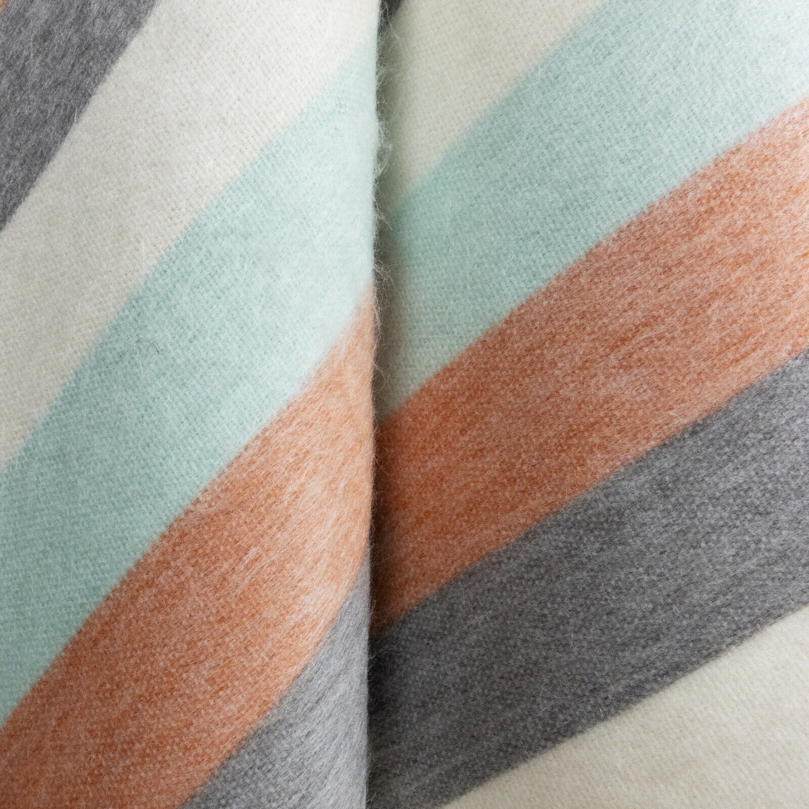 Yanacocha - Baby Alpaca Wool Throw Blanket / Sofa Cover - Queen 97 x 67 in - Multicolor Striped in Aqua blue, Ivory, Slate & Clay Tones