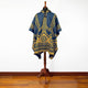 Paccha - Llama Wool Unisex South American Handwoven Thick Hooded Poncho - Andean pattern - denim blue-yellow colours