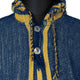 Paccha - Llama Wool Unisex South American Handwoven Thick Hooded Poncho - Andean pattern - denim blue-yellow colours