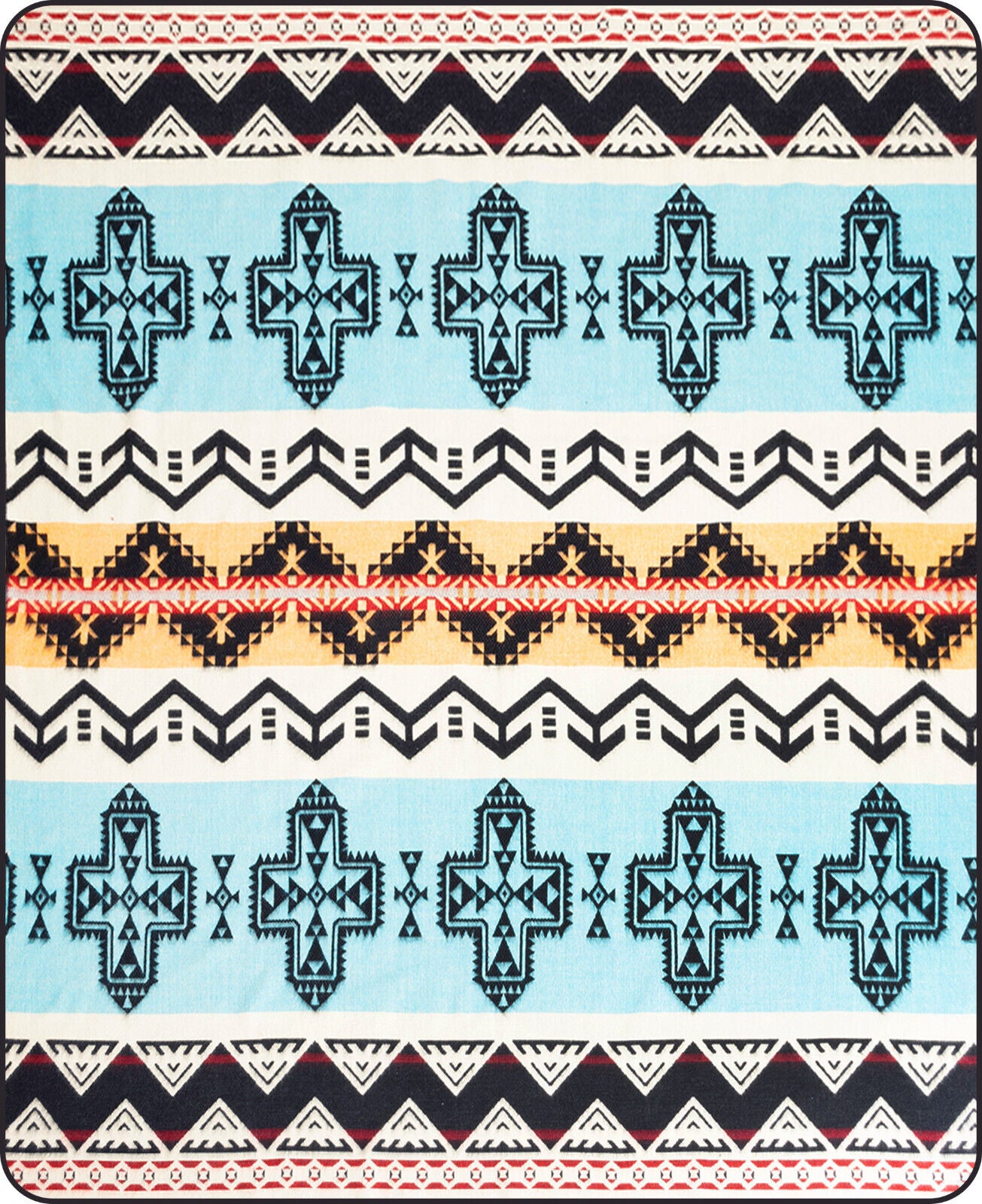 Angashco - Baby Alpaca Blanket - Extra Large Reversible - Aztec Cross Southwest Pattern - Black/Sky Blue/Yellow