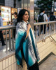 Punin – Lightweight Alpaca Blend High-Collar Poncho – Turquoise & Blue – Unisex