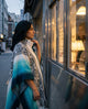 Punin – Lightweight Alpaca Blend High-Collar Poncho – Turquoise & Blue – Unisex