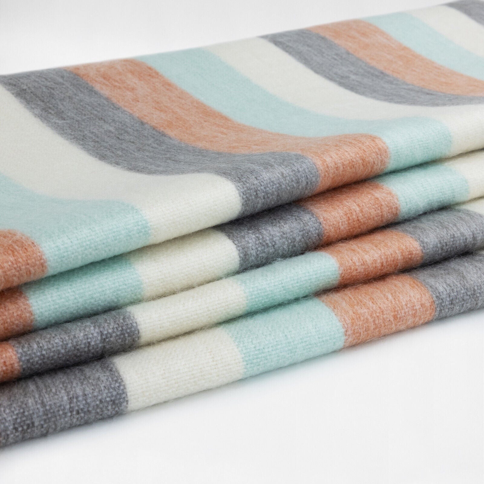 Yanacocha - Baby Alpaca Wool Throw Blanket / Sofa Cover - Queen 97 x 67 in - Multicolor Striped in Aqua blue, Ivory, Slate & Clay Tones