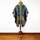 Paccha - Llama Wool Unisex South American Handwoven Thick Hooded Poncho - Andean pattern - denim blue-yellow colours
