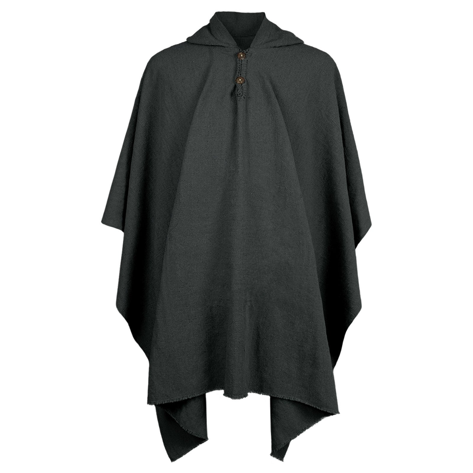 Zumbahua - 100% Llama Wool Handwoven Hooded Poncho - Unisex - Charcoal Black