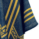 Paccha - Llama Wool Unisex South American Handwoven Thick Hooded Poncho - Andean pattern - denim blue-yellow colours