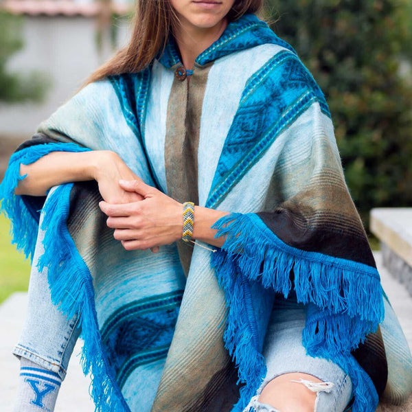 ★美品★ Peak 3L Light Shell Poncho Lightweight Baby Alpaca Wool Fringed Hooded Poncho Pullover