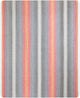 Ajilanga baby alpaca wool blanket – a rectangular fabric features vertical stripes in shades of gray, red, orange, and yellow, evenly spaced, creating a vibrant and orderly pattern