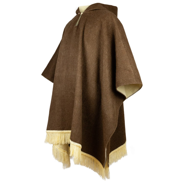 Tigua - Baby Alpaca wool Hooded Unisex Poncho S-XXL - Solid pattern - Earth Brown