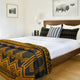 Totoras - Heavy and Thick Extra Large Llama wool artisanal handwoven Blanket - Mustard Gold / Black - Aztec Pattern