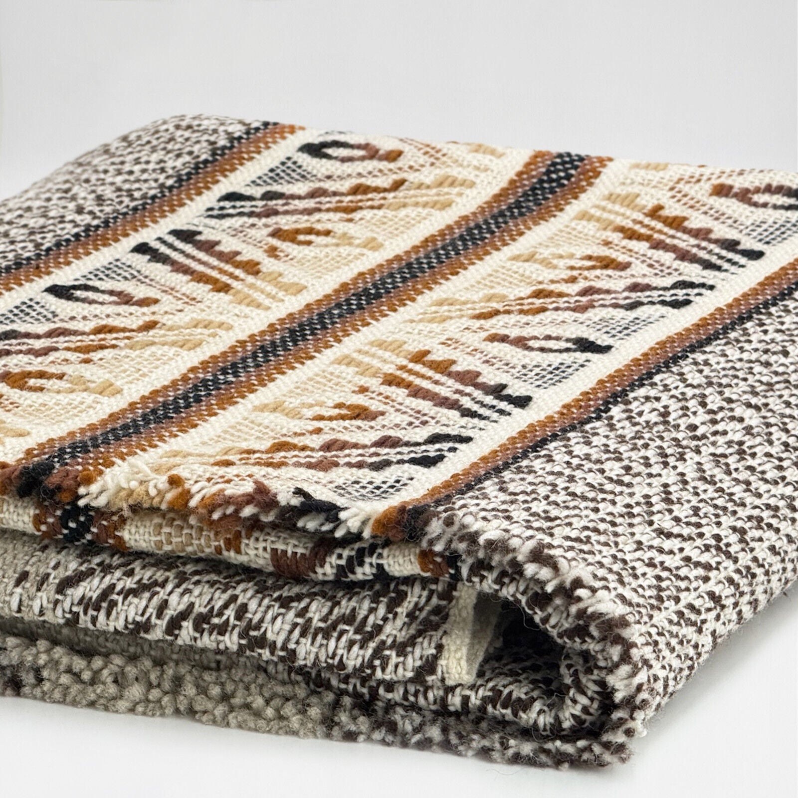 Chicaloma - Heavy and Thick Llama wool throw Blanket - Geometric pattern