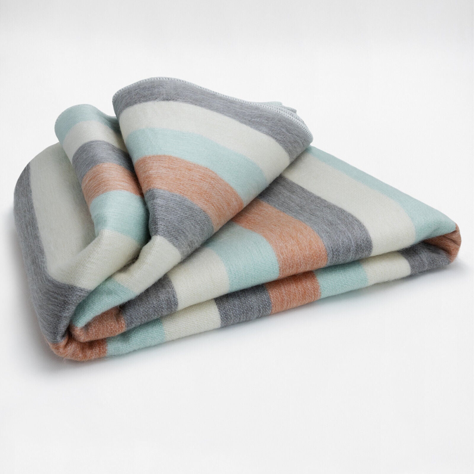 Yanacocha - Baby Alpaca Wool Throw Blanket / Sofa Cover - Queen 97 x 67 in - Multicolor Striped in Aqua blue, Ivory, Slate & Clay Tones