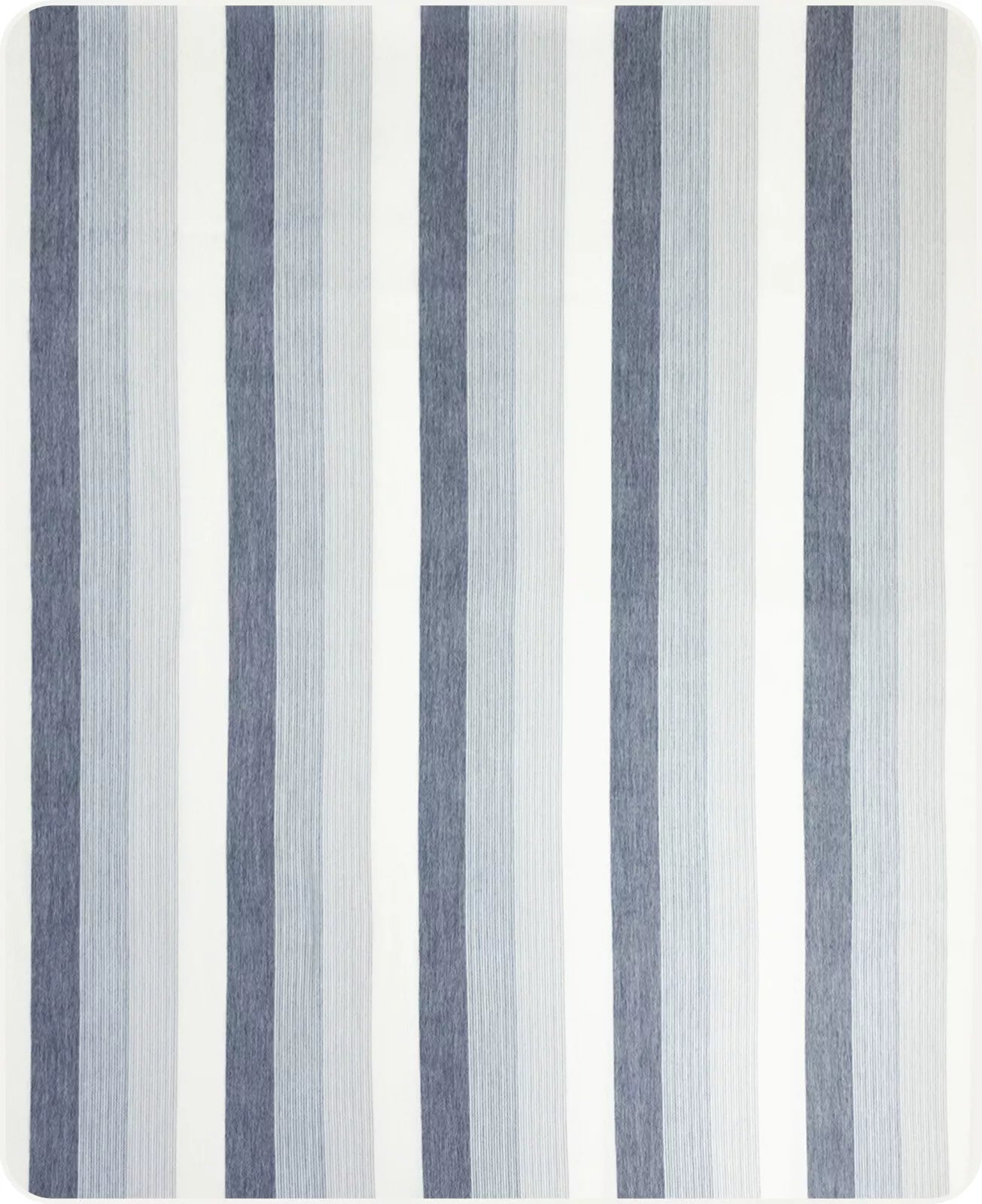 A fabric pattern featuring alternating vertical blue and white stripes, creating a simple, repetitive design. The stripes vary slightly in texture, enhancing visual interest.