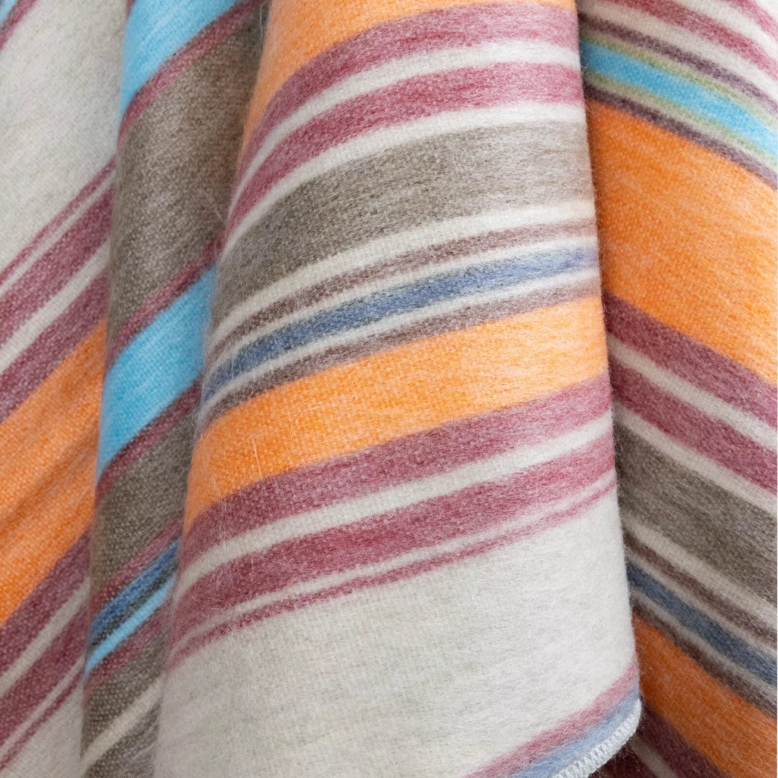 Yacullacta - Baby Alpaca Wool Throw Blanket / Sofa Cover - Queen 96 x 67 in - Multicolor Striped In Orange Blue Taupe