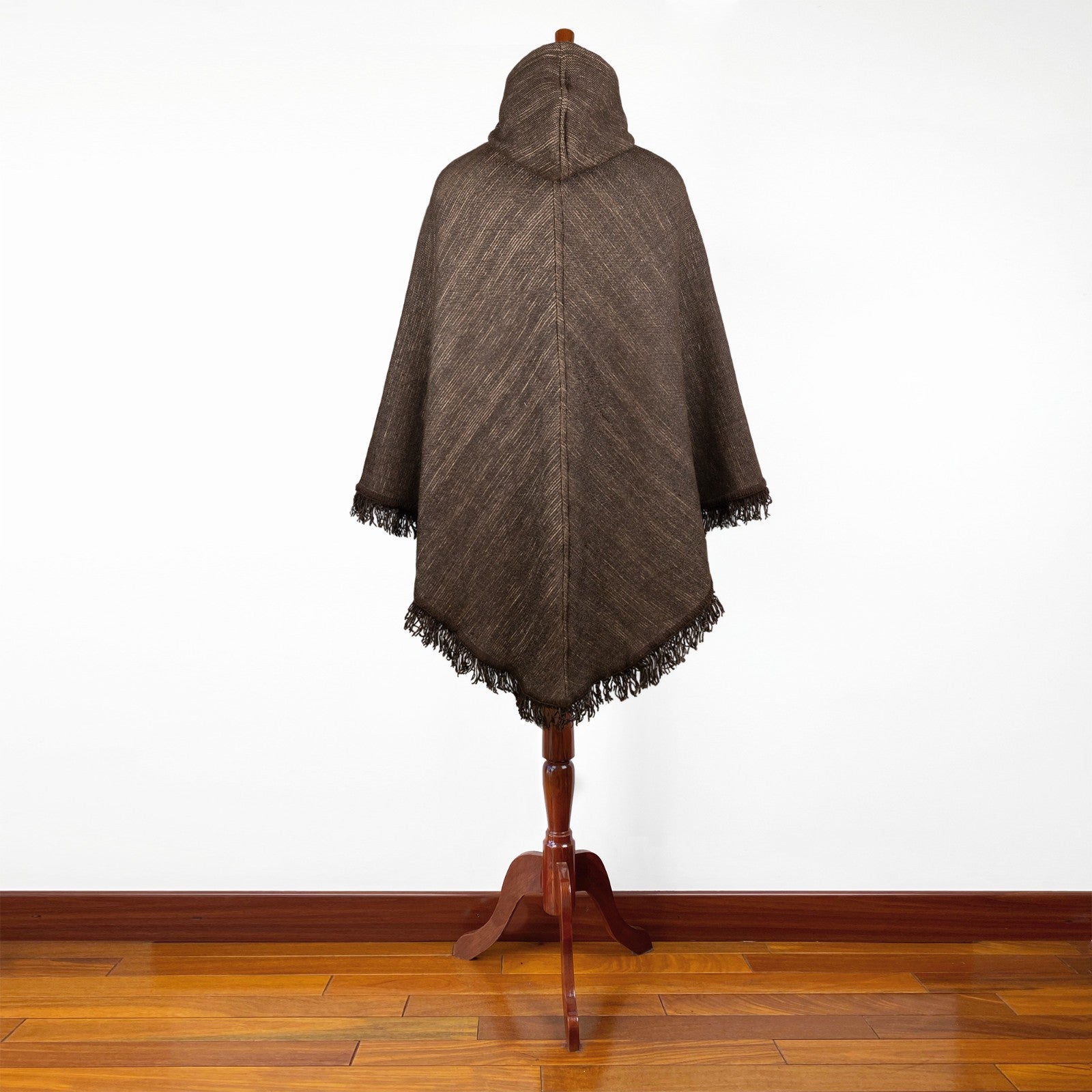 Chaska - 100% Llama Wool Handwoven Hooded Poncho – Earth Brown Pattern – Pocket - Unisex