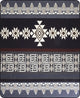 Geometric tapestry features rows of intricate patterns, including diamonds and spirals, in monochrome tones of black, white, and gray. The designs are symmetrically arranged, creating a rhythmic visual effect.