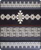 Geometric tapestry features rows of intricate patterns, including diamonds and spirals, in monochrome tones of black, white, and gray. The designs are symmetrically arranged, creating a rhythmic visual effect.