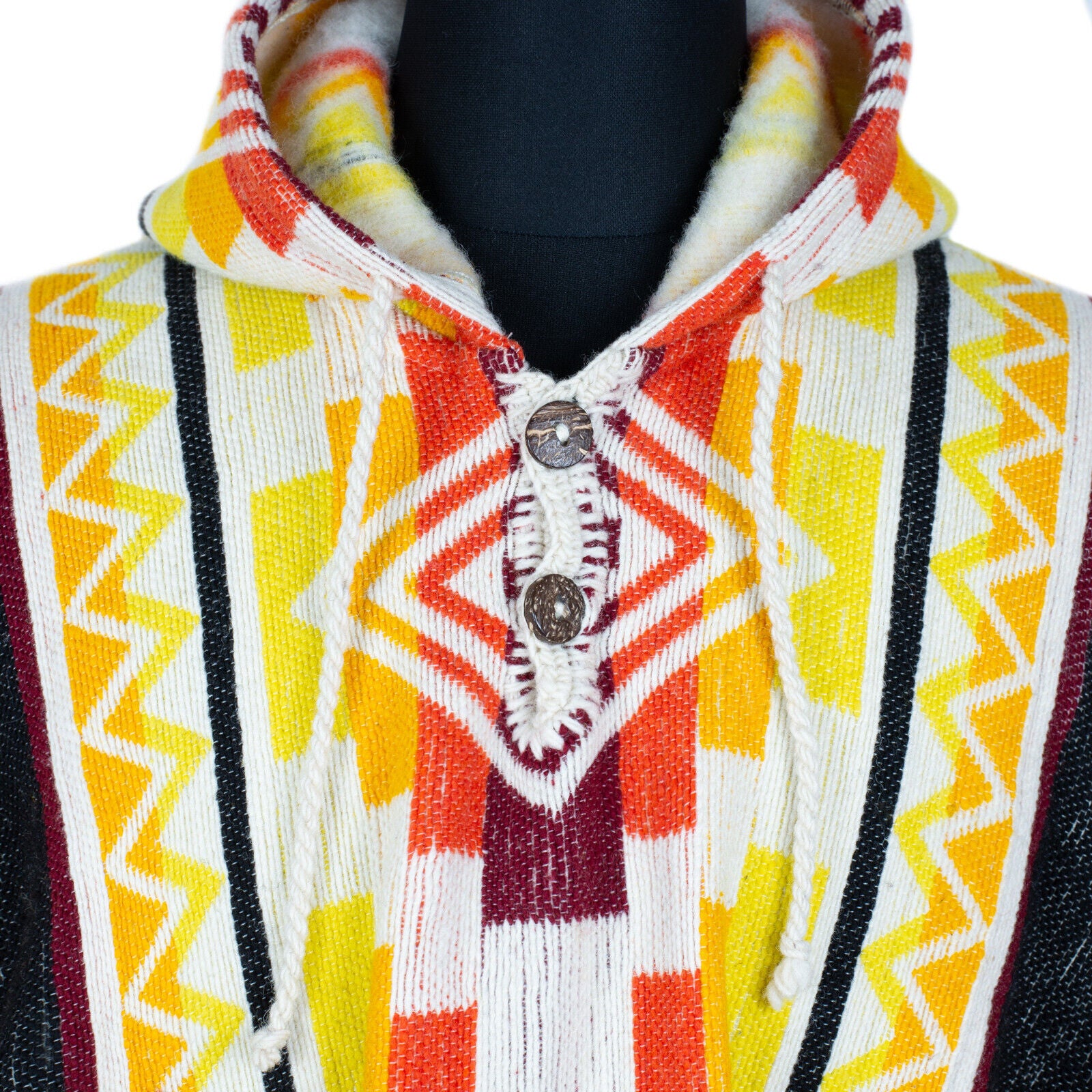 Adean Patterns Llama Wool Unisex South American Handwoven Thick Hooded Andean Poncho ...