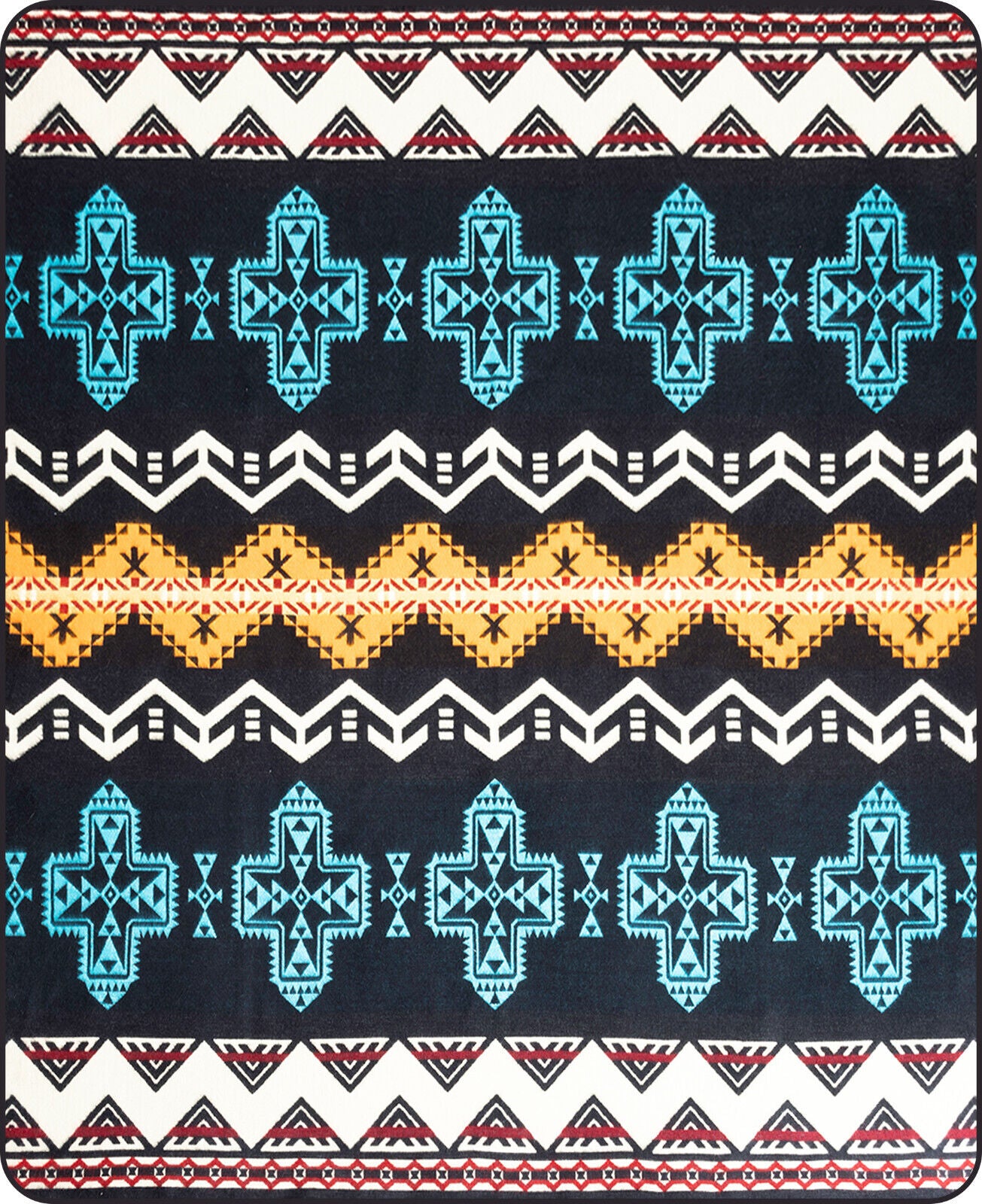 Angashco - Baby Alpaca Blanket - Extra Large Reversible - Aztec Cross Southwest Pattern - Black/Sky Blue/Yellow