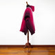 Pucaloma - Llama Wool Unisex South American Handwoven Hooded Poncho - pink-purple striped pattern